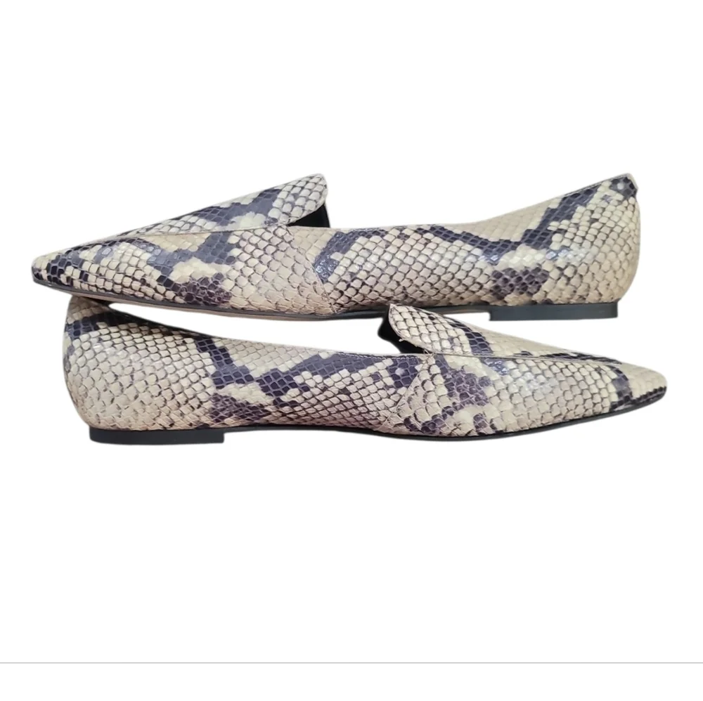 Marc Fisher cream black Snakeskin Flats slip on shoes 11 square snip toe
